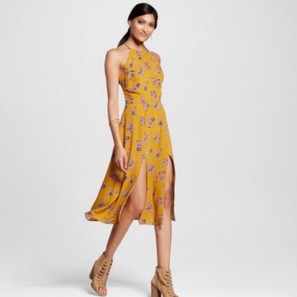 Exhilaration mustard midi dress